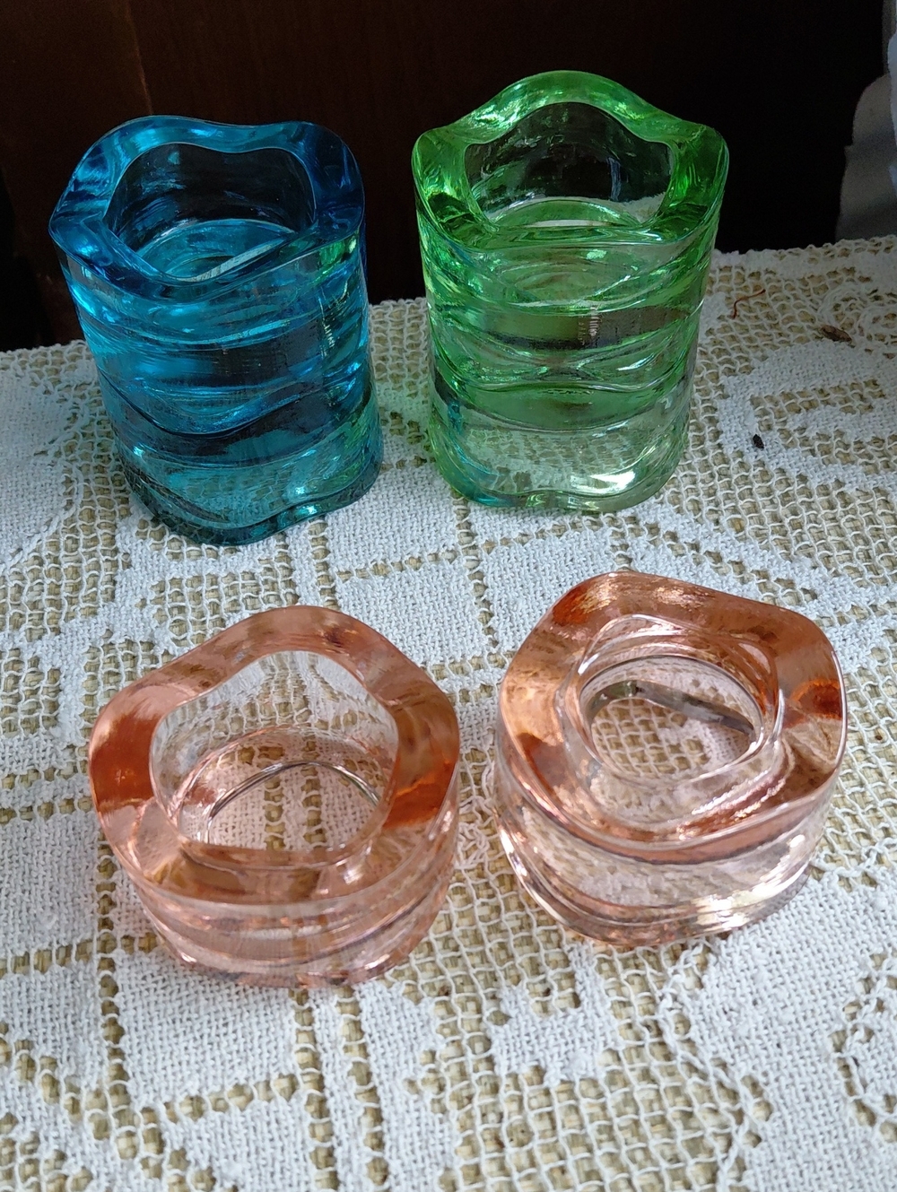 Vintage Pair of Glass Tea Light and Votive Candle Holders - Pink ONLY